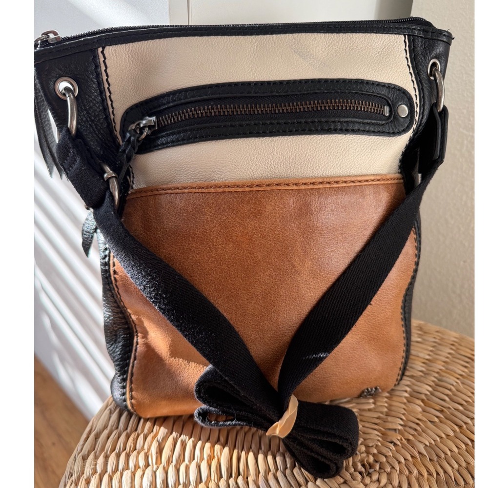The Sak Crossbody Bag Leather Tri-Color Black Cream Brown Messenger Purse